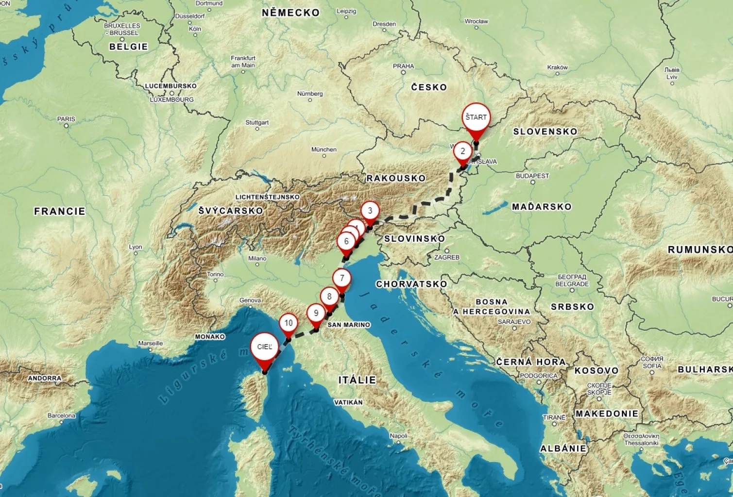 Trasa, ktorou sme vyrazili na ostrov Zdroj: mapy.cz